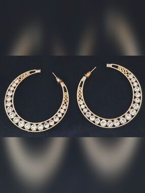 Gold Hoop Earrings with Clear Crystal Accents